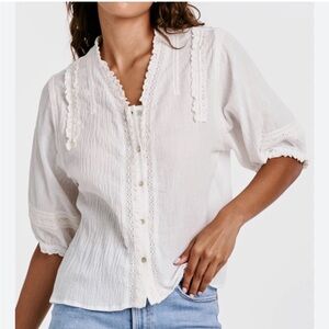 Dear John Denim Aiya Novelty Lace White Blouse Women’s Large EUC Contemporary